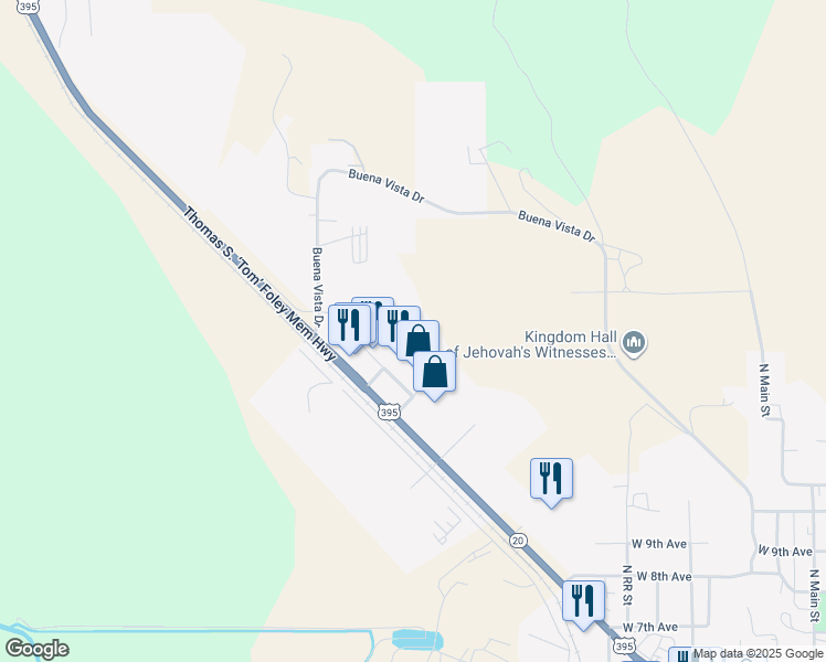 map of restaurants, bars, coffee shops, grocery stores, and more near Hudesman Lane in Colville