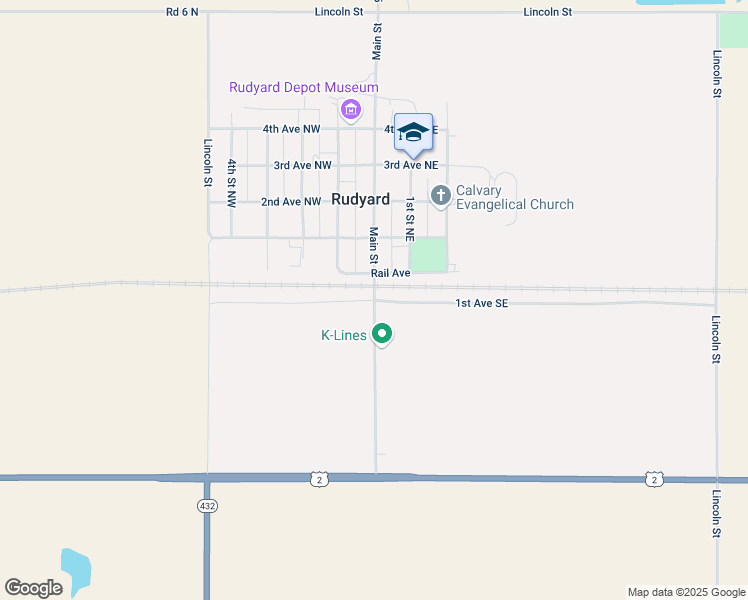 map of restaurants, bars, coffee shops, grocery stores, and more near Main Street in Rudyard