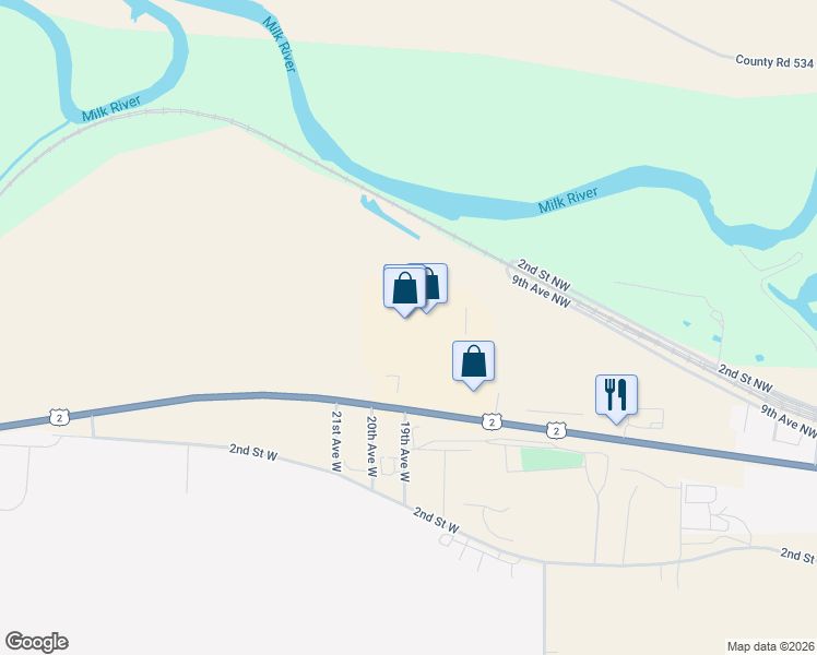 map of restaurants, bars, coffee shops, grocery stores, and more near 1753 U.S. 2 in Havre