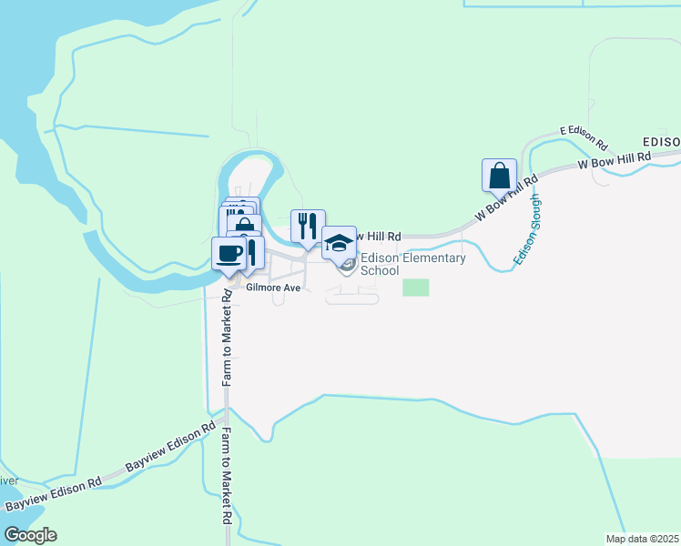 map of restaurants, bars, coffee shops, grocery stores, and more near 5801 Main Street in Bow