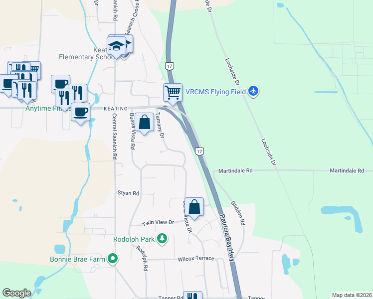 map of restaurants, bars, coffee shops, grocery stores, and more near in Victoria
