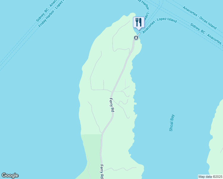 map of restaurants, bars, coffee shops, grocery stores, and more near 46 Hilltop Way in Lopez Island