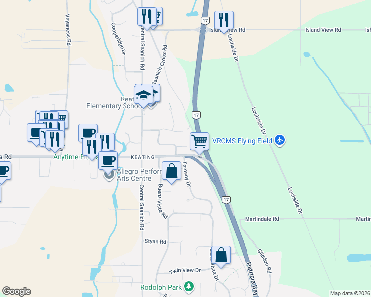map of restaurants, bars, coffee shops, grocery stores, and more near 2419 Barbara Place in Victoria