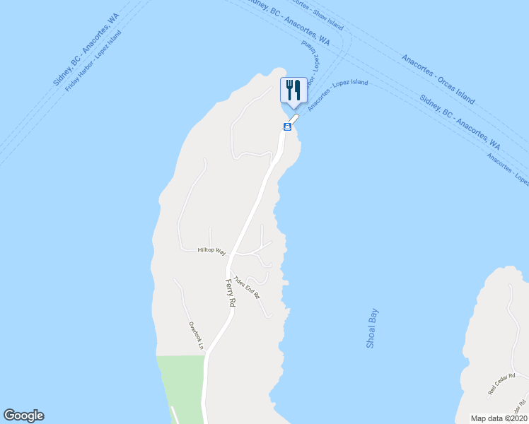 map of restaurants, bars, coffee shops, grocery stores, and more near 259 Ferry Road in Lopez Island