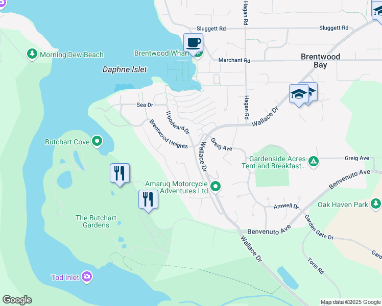 map of restaurants, bars, coffee shops, grocery stores, and more near 895 Brentwood Heights in Brentwood Bay