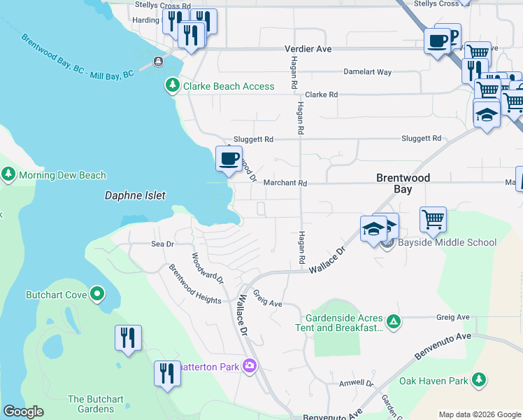 map of restaurants, bars, coffee shops, grocery stores, and more near 930 Josephine Road in Brentwood Bay