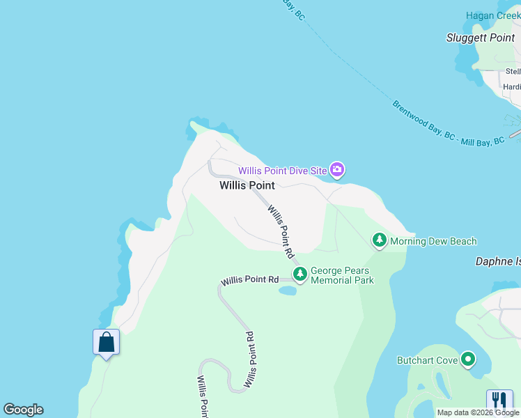 map of restaurants, bars, coffee shops, grocery stores, and more near 7097 Willis Point Road in Victoria