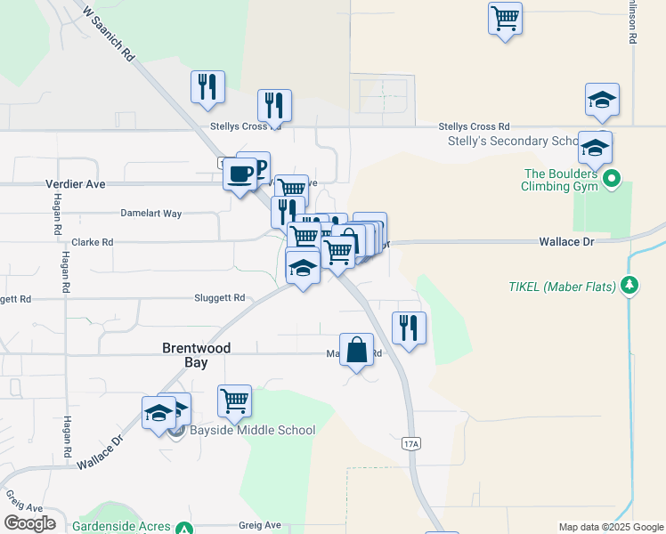 map of restaurants, bars, coffee shops, grocery stores, and more near 7103 West Saanich Road in Capital