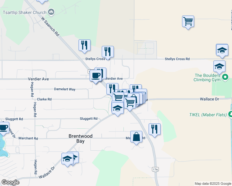 map of restaurants, bars, coffee shops, grocery stores, and more near 7139 West Saanich Road in Brentwood Bay