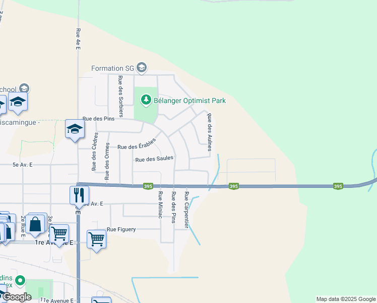 map of restaurants, bars, coffee shops, grocery stores, and more near 731 Rue des Genévriers in Amos