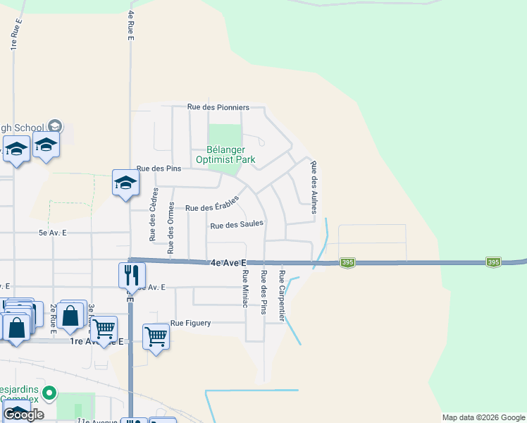 map of restaurants, bars, coffee shops, grocery stores, and more near 701 Rue des Pins in Amos