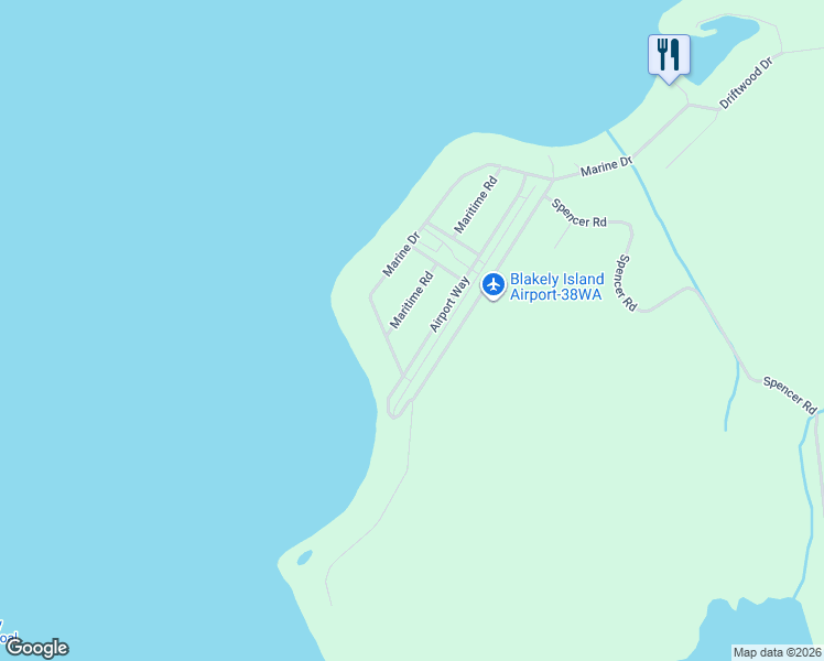map of restaurants, bars, coffee shops, grocery stores, and more near 290 Airport Way in Blakely Island