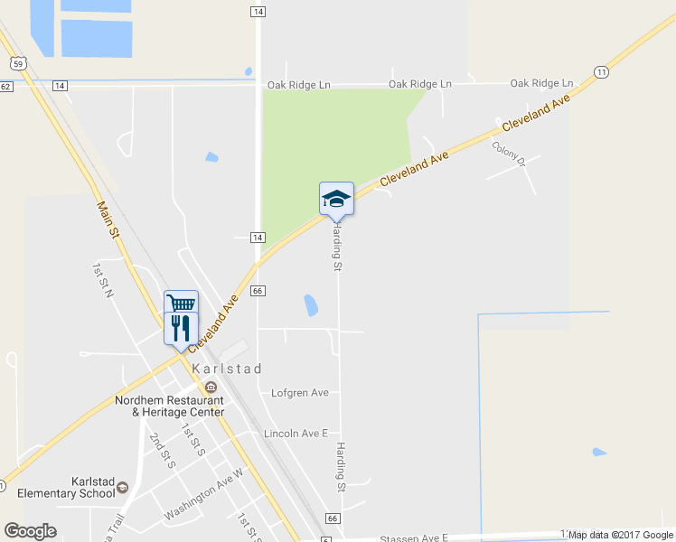 map of restaurants, bars, coffee shops, grocery stores, and more near 109 Harding Street in Karlstad