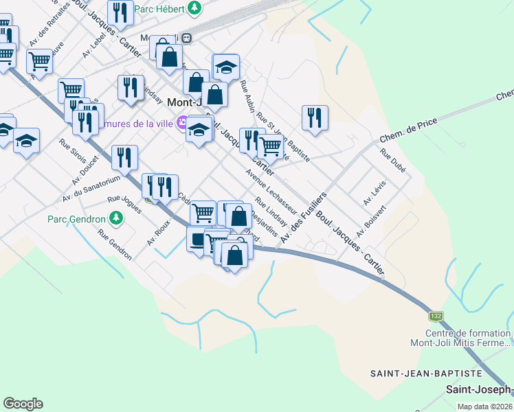 map of restaurants, bars, coffee shops, grocery stores, and more near 1746 Rue Lindsay in Mont-Joli