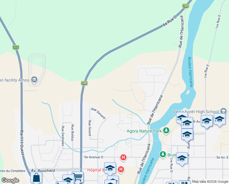 map of restaurants, bars, coffee shops, grocery stores, and more near in Amos