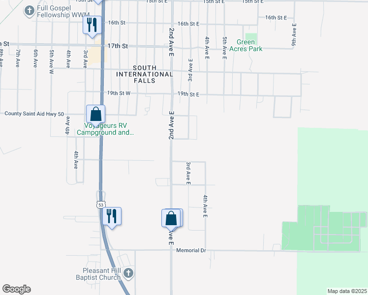 map of restaurants, bars, coffee shops, grocery stores, and more near 2113 3rd Avenue East in International Falls