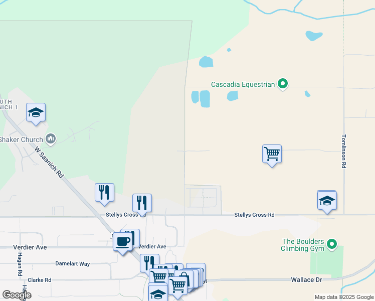 map of restaurants, bars, coffee shops, grocery stores, and more near 1376 White Road in Brentwood Bay