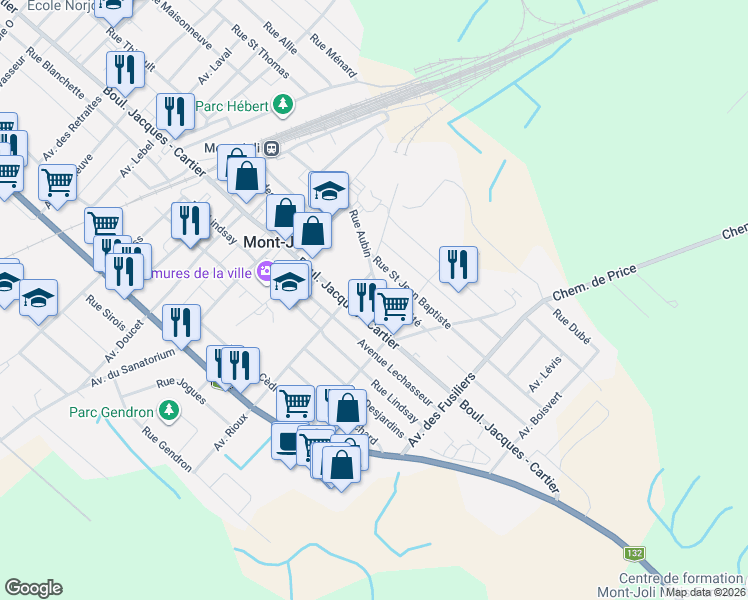 map of restaurants, bars, coffee shops, grocery stores, and more near 1680 Rue Aubin in Mont-Joli