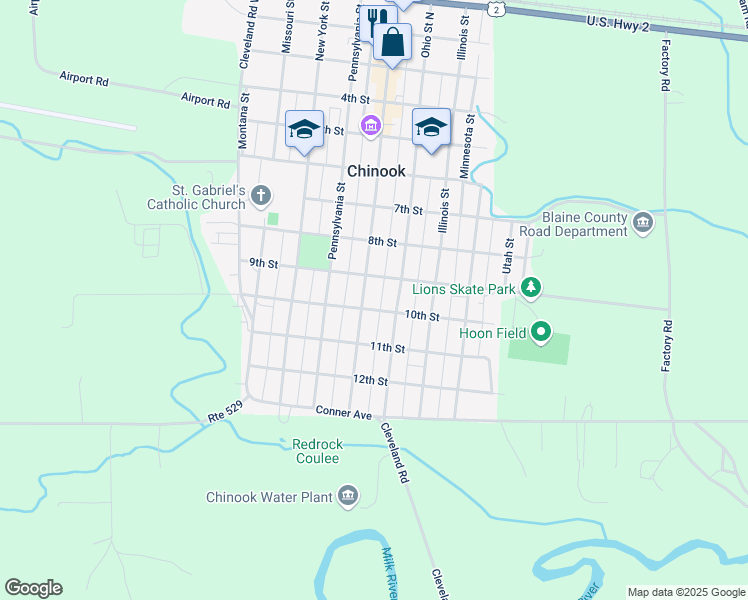 map of restaurants, bars, coffee shops, grocery stores, and more near 920 Indiana Street in Chinook