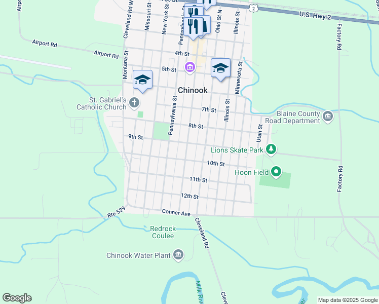 map of restaurants, bars, coffee shops, grocery stores, and more near 920 Indiana Street in Chinook