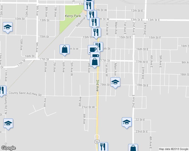 map of restaurants, bars, coffee shops, grocery stores, and more near 1802 2nd Avenue in International Falls