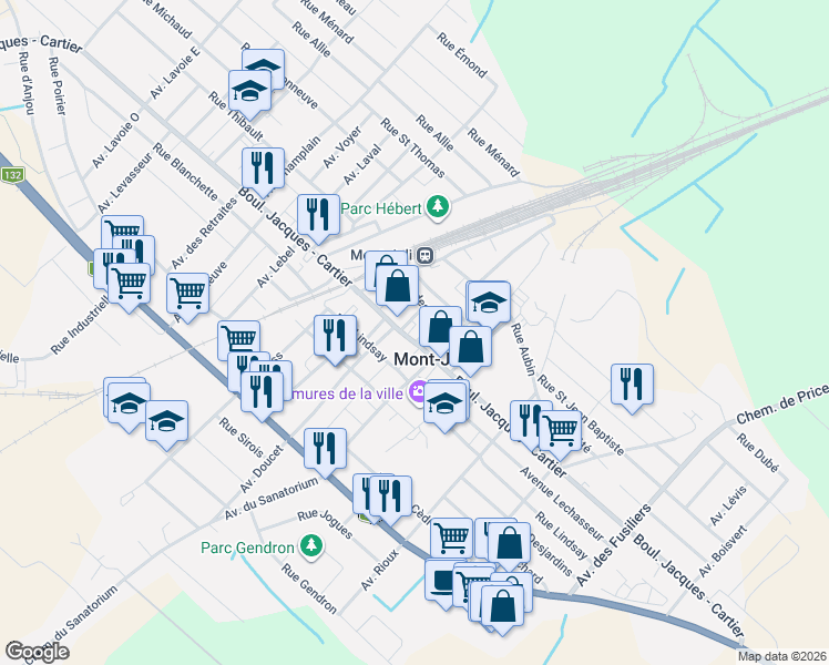 map of restaurants, bars, coffee shops, grocery stores, and more near 1543 Boulevard Jacques - Cartier in Mont-Joli