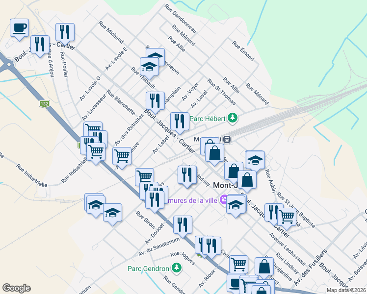 map of restaurants, bars, coffee shops, grocery stores, and more near 1454 Boulevard Jacques - Cartier in Mont-Joli