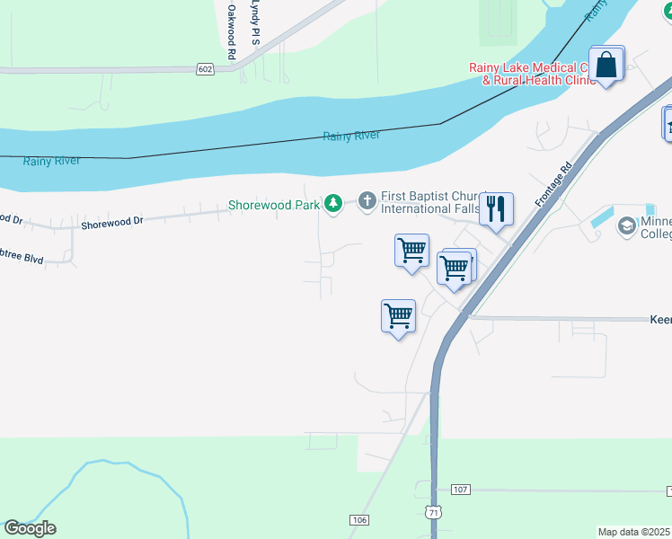 map of restaurants, bars, coffee shops, grocery stores, and more near 1641 20th Avenue in International Falls