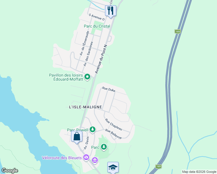 map of restaurants, bars, coffee shops, grocery stores, and more near 91 Rue Duke in Alma