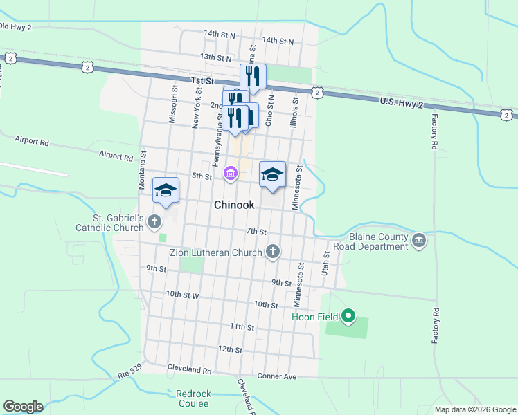 map of restaurants, bars, coffee shops, grocery stores, and more near in Chinook
