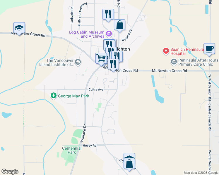 map of restaurants, bars, coffee shops, grocery stores, and more near 1968 Cultra Avenue in Saanichton