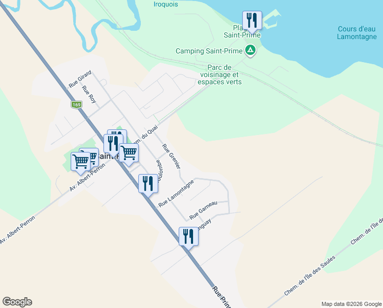 map of restaurants, bars, coffee shops, grocery stores, and more near 541 Rue Lamontagne in Saint-Prime