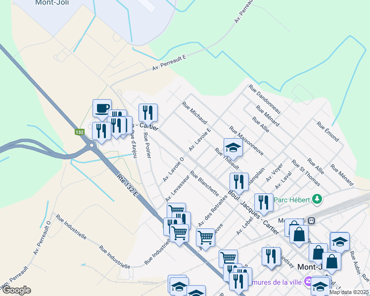 map of restaurants, bars, coffee shops, grocery stores, and more near 1211 Boulevard Jacques - Cartier in Mont-Joli