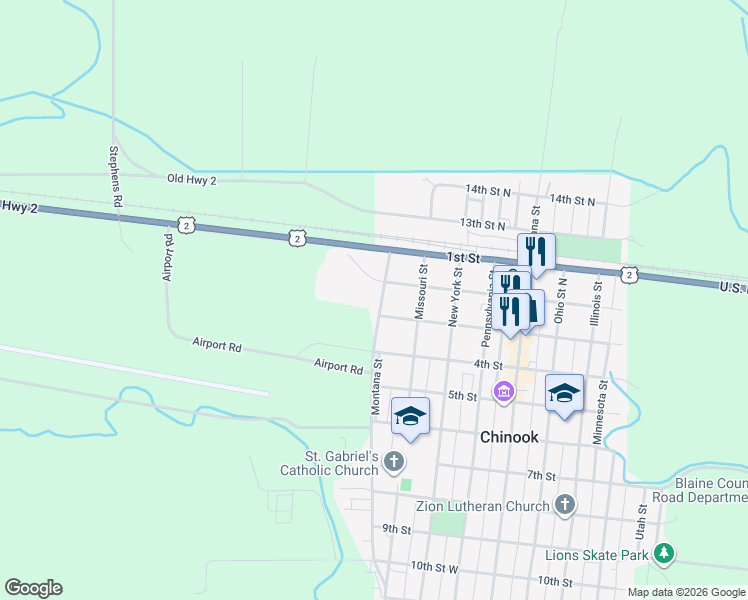 map of restaurants, bars, coffee shops, grocery stores, and more near 200 Cleveland Road in Chinook