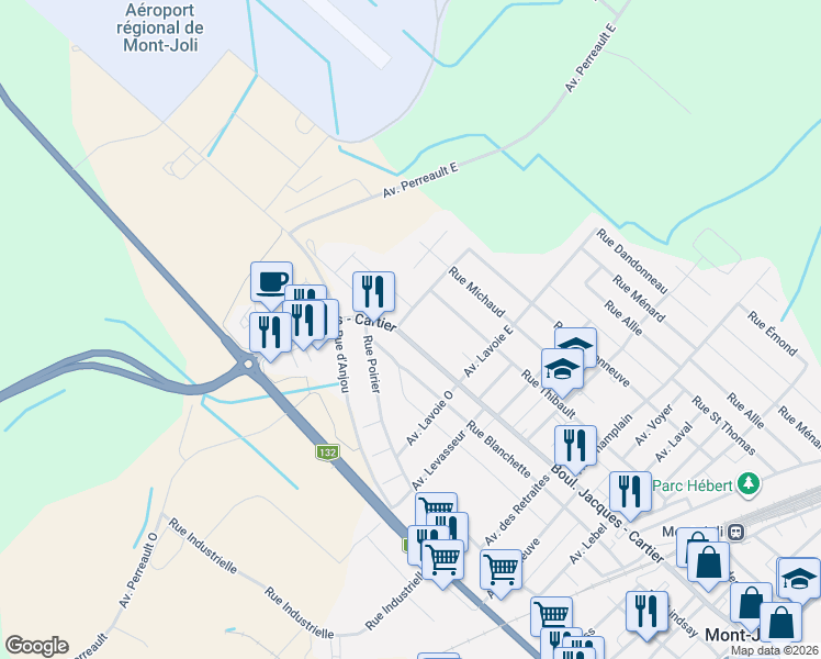 map of restaurants, bars, coffee shops, grocery stores, and more near 1139 Boulevard Jacques - Cartier in Mont-Joli