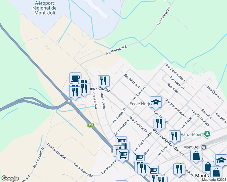 map of restaurants, bars, coffee shops, grocery stores, and more near 1139 Boulevard Jacques - Cartier in Mont-Joli
