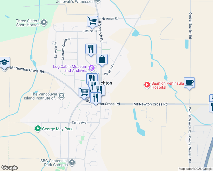 map of restaurants, bars, coffee shops, grocery stores, and more near 102-7851 East Saanich Road in Saanichton