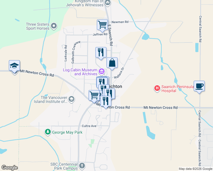 map of restaurants, bars, coffee shops, grocery stores, and more near 7878 East Saanich Road in Saanichton