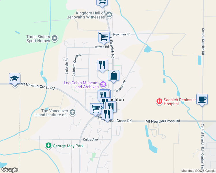 map of restaurants, bars, coffee shops, grocery stores, and more near in Saanichton