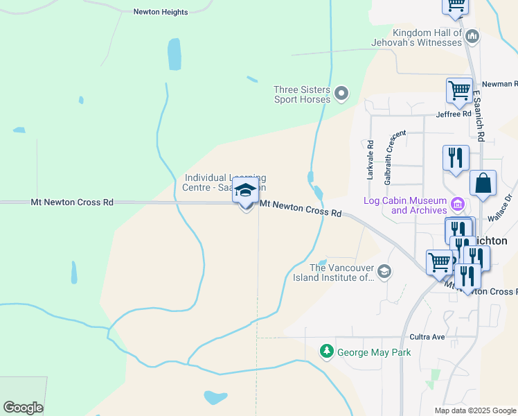map of restaurants, bars, coffee shops, grocery stores, and more near 7791 Malcolm Road in Saanichton