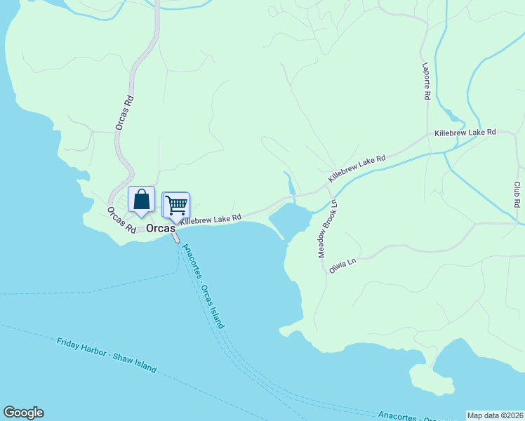 map of restaurants, bars, coffee shops, grocery stores, and more near 239 Killebrew Lake Road in Eastsound