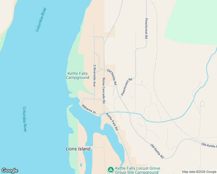 map of restaurants, bars, coffee shops, grocery stores, and more near 1371 Kettle Park Road in Kettle Falls