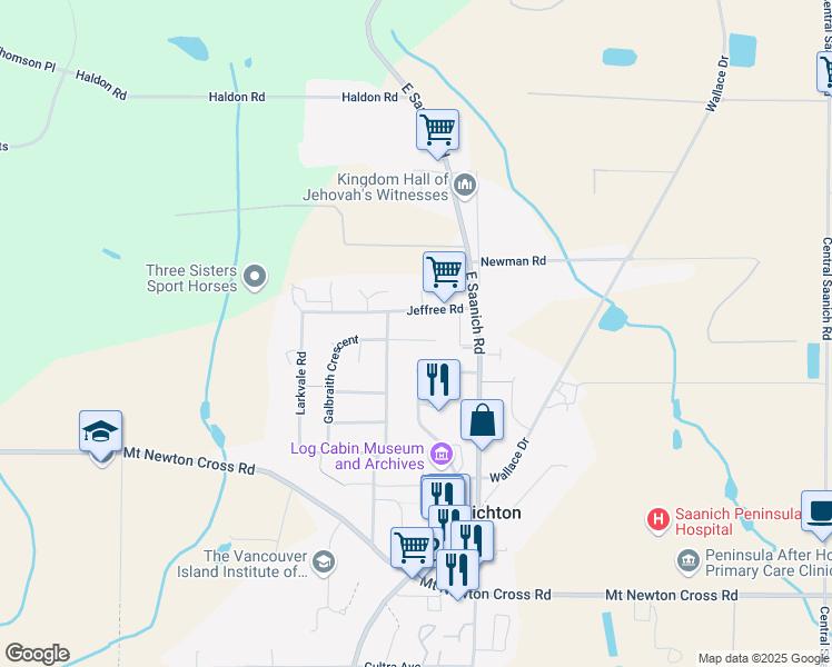 map of restaurants, bars, coffee shops, grocery stores, and more near 1916 Venross Place in Saanichton