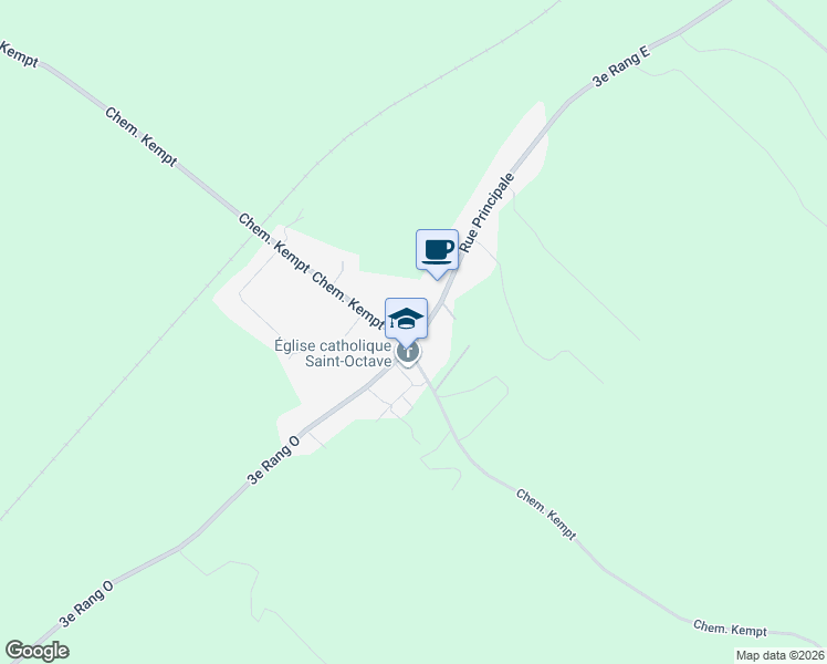 map of restaurants, bars, coffee shops, grocery stores, and more near 303 Rue Principale in Saint-Octave-de-Métis