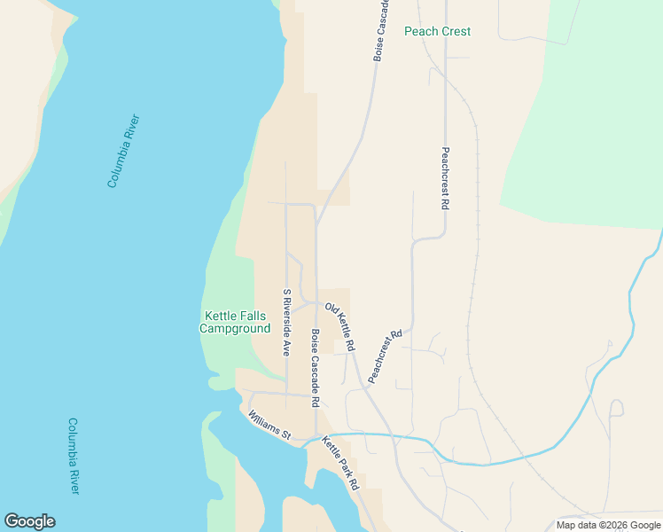 map of restaurants, bars, coffee shops, grocery stores, and more near 1345 Boise Road in Kettle Falls