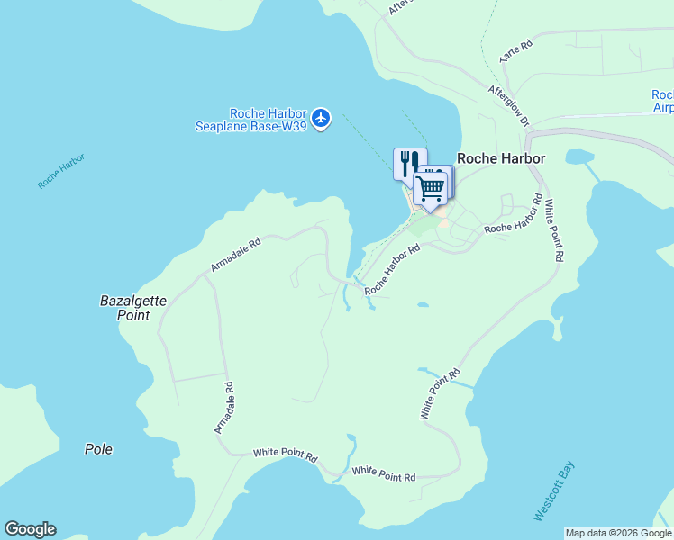 map of restaurants, bars, coffee shops, grocery stores, and more near 216 White Point Road in Friday Harbor