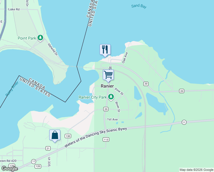 map of restaurants, bars, coffee shops, grocery stores, and more near in Ranier