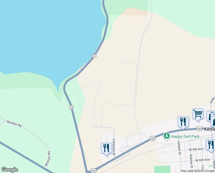 map of restaurants, bars, coffee shops, grocery stores, and more near 1028 Lakeview Drive in Kettle Falls