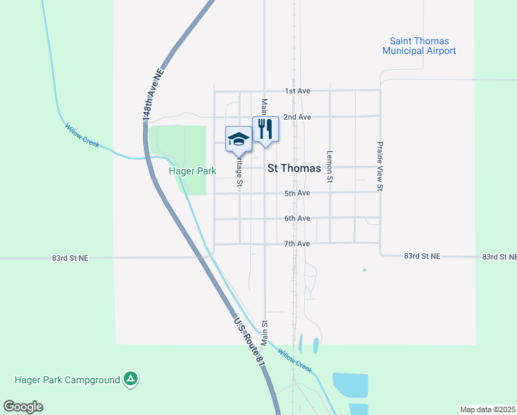 map of restaurants, bars, coffee shops, grocery stores, and more near 525 Main Street in Saint Thomas