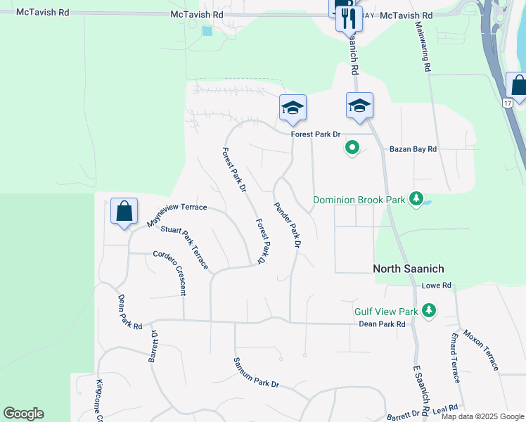 map of restaurants, bars, coffee shops, grocery stores, and more near 8833 Forest Park Drive in North Saanich